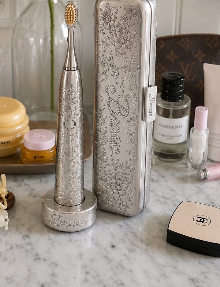 Oral Teel toothbrush and case on a marble counter